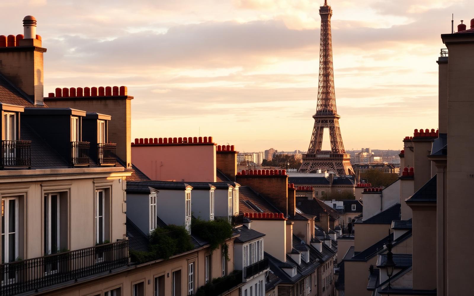 Telhados de Paris ao pôr do sol